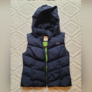 Hollister Navy/lime Hooded Puffy Vest| size small